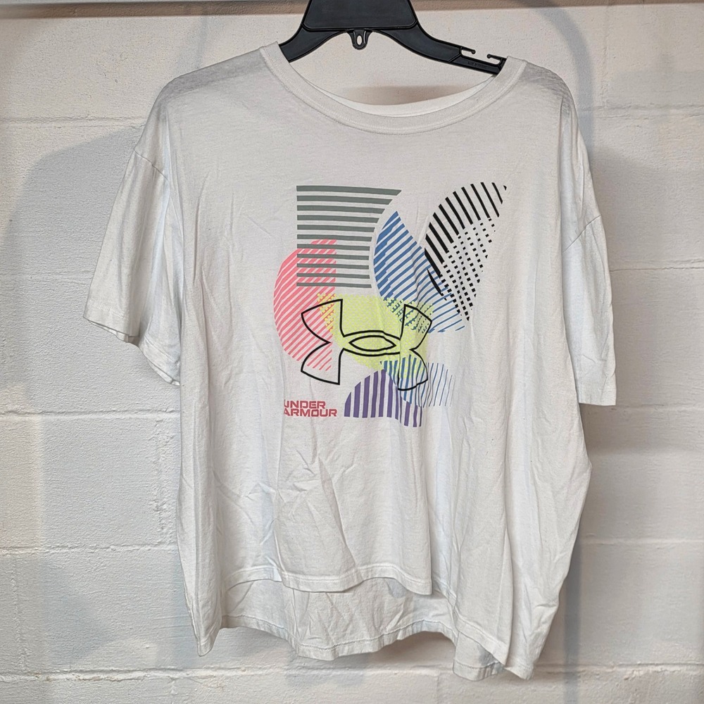 Under Armour Womens 1X White‎ Loose Fit Graphic Logo T-Shirt Short Sleeve Tee